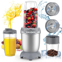 3-In-1 Smoothies Blender, 11 Pcs Countertop Blender for Shakes and Smoothies, BPA Free ,Silver Gray