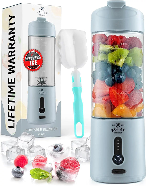 Portable Blender USB Rechargeable Personal Juicer Ice Crushing Fruit Juice Mixer for Shakes and Smoothies Light Blue