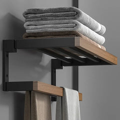 Bathroom Hardware Set, Black Wood Bath Accessories Wall Mounted Towel Rack,Towel Bar,Toilet Brush,Towel Hooks,Paper Holder