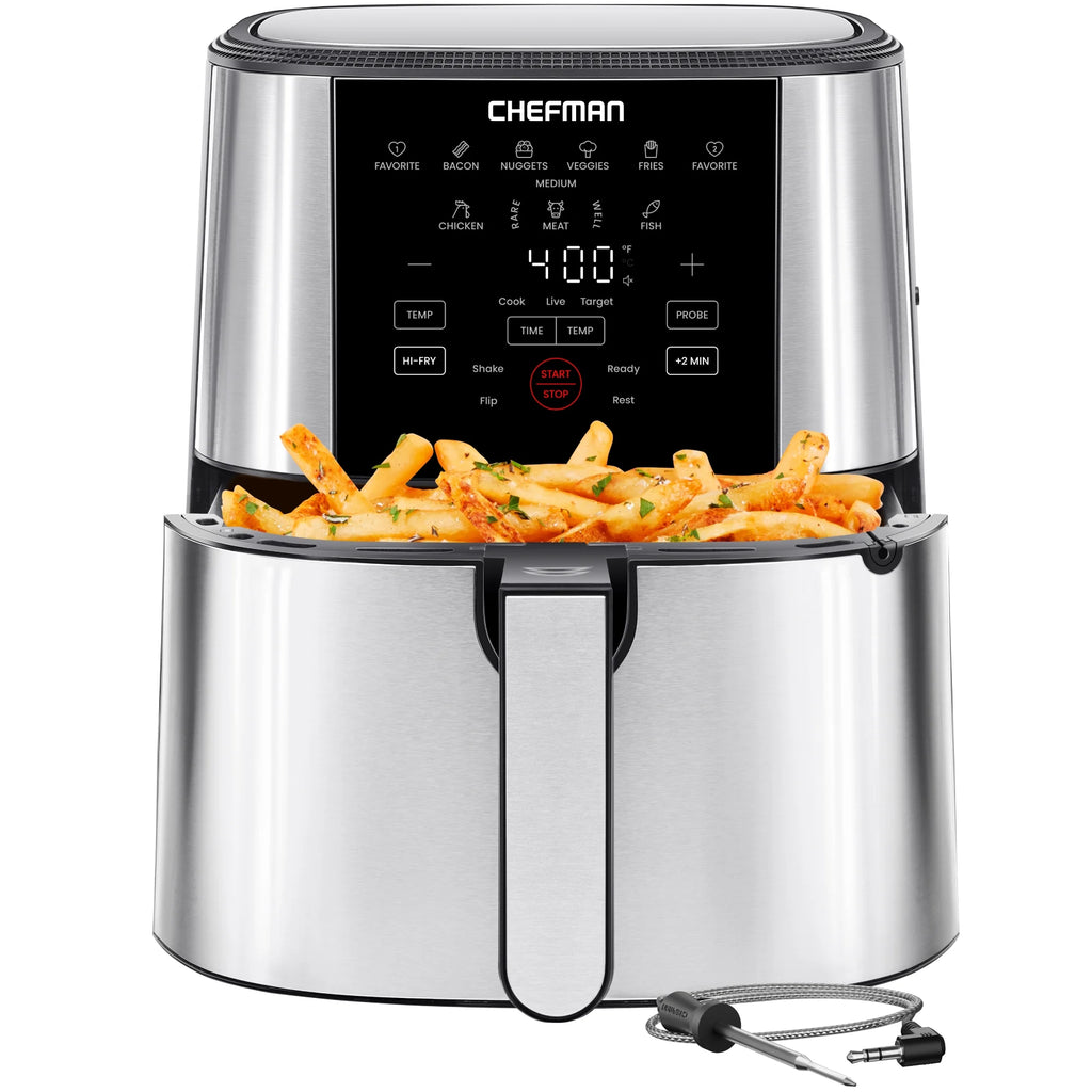 Exactemp 5 Qt. Digital Air Fryer with Temperature Probe - Stainless Steel, New