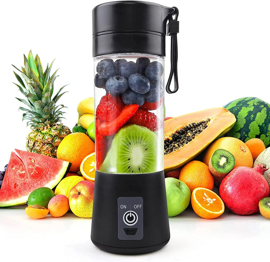 Portable Blender Cup,Electric USB Juicer Blender,Mini Blender Portable Blender for Shakes and Smoothies, Juice,380Ml, Six Blades Great for Mixing,Black