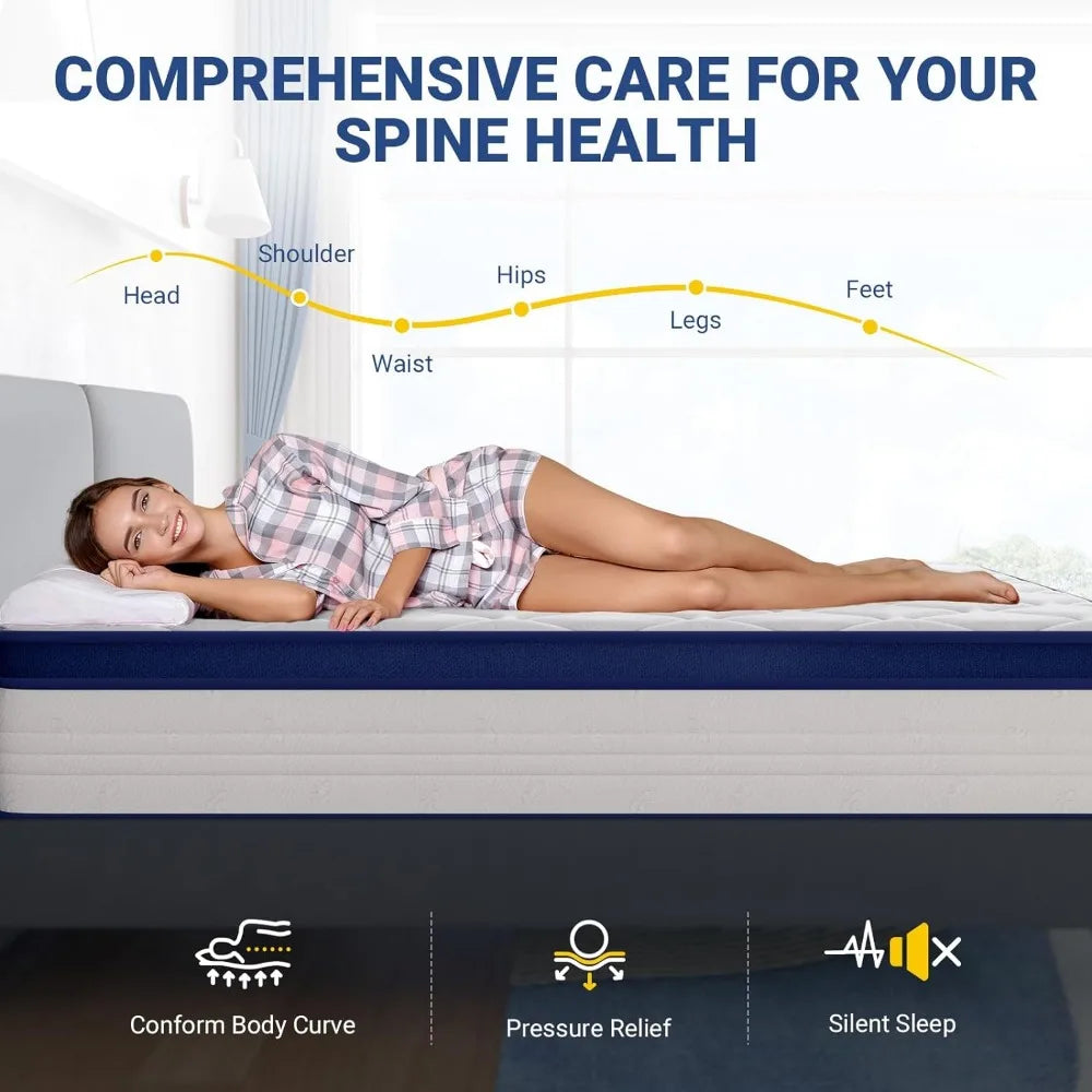 Full Size Mattress, 12 Inch Full Mattresses in a Box, Hybrid Spring Mattresses with Comfort Foam and Pocket Coils