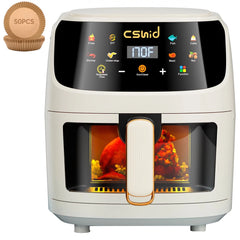 Air Fryer 7.4 QT Large Capacity Touch Screen Smart Fryers Household Multi-Function Window Visible Air Fryer That Crisps, Roasts, Reheats, & Dehydrates,Including Air Fryer Paper Liners 50Pcs,Black