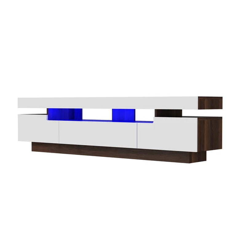 70IN White TV Stand for 75/80 Inch Tv,Modern LED TV Cabinet for Living Room,High Gloss Entertainment Center with Storage Drawer