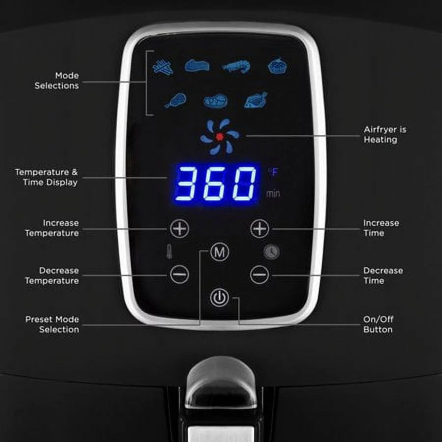 Air Fryer 1800 Watts with Digital LED Touch Display & Slide Out Pan, Detachable Basket 5.5QT Capacity (1804)