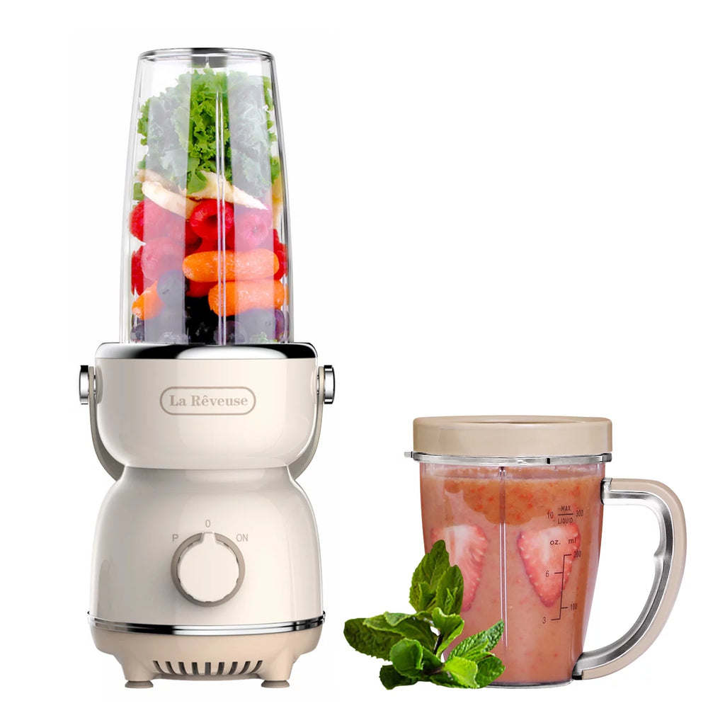 Personal Size Blender 300 Watts for Shakes Smoothies Seasonings Sauces with 17 Oz Cup / 10 Oz Mug,Retro Style