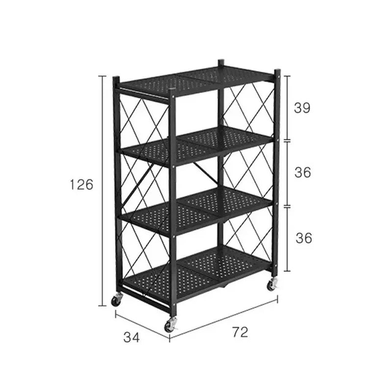 Foldable Metal Storage Rack Multifunctional Living Room Shelf Multilayer Installation Free Kitchen Organizer Trolley Bookshelf