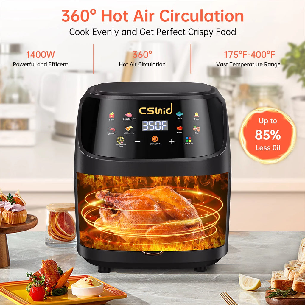 Air Fryer 7.4 QT Large Capacity Touch Screen Smart Fryers Household Multi-Function Window Visible Air Fryer That Crisps, Roasts, Reheats, & Dehydrates,Including Air Fryer Paper Liners 50Pcs,Black