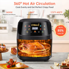 Air Fryer 7.4 QT Large Capacity Touch Screen Smart Fryers Household Multi-Function Window Visible Air Fryer That Crisps, Roasts, Reheats, & Dehydrates,Including Air Fryer Paper Liners 50Pcs,Black