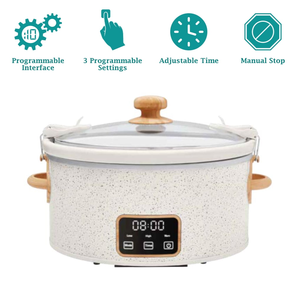 6 QT Slow Cooker, Locking Lid, Digital, Linen Speckle, Model PW8400778514-5
