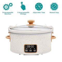 6 QT Slow Cooker, Locking Lid, Digital, Linen Speckle, Model PW8400778514-5