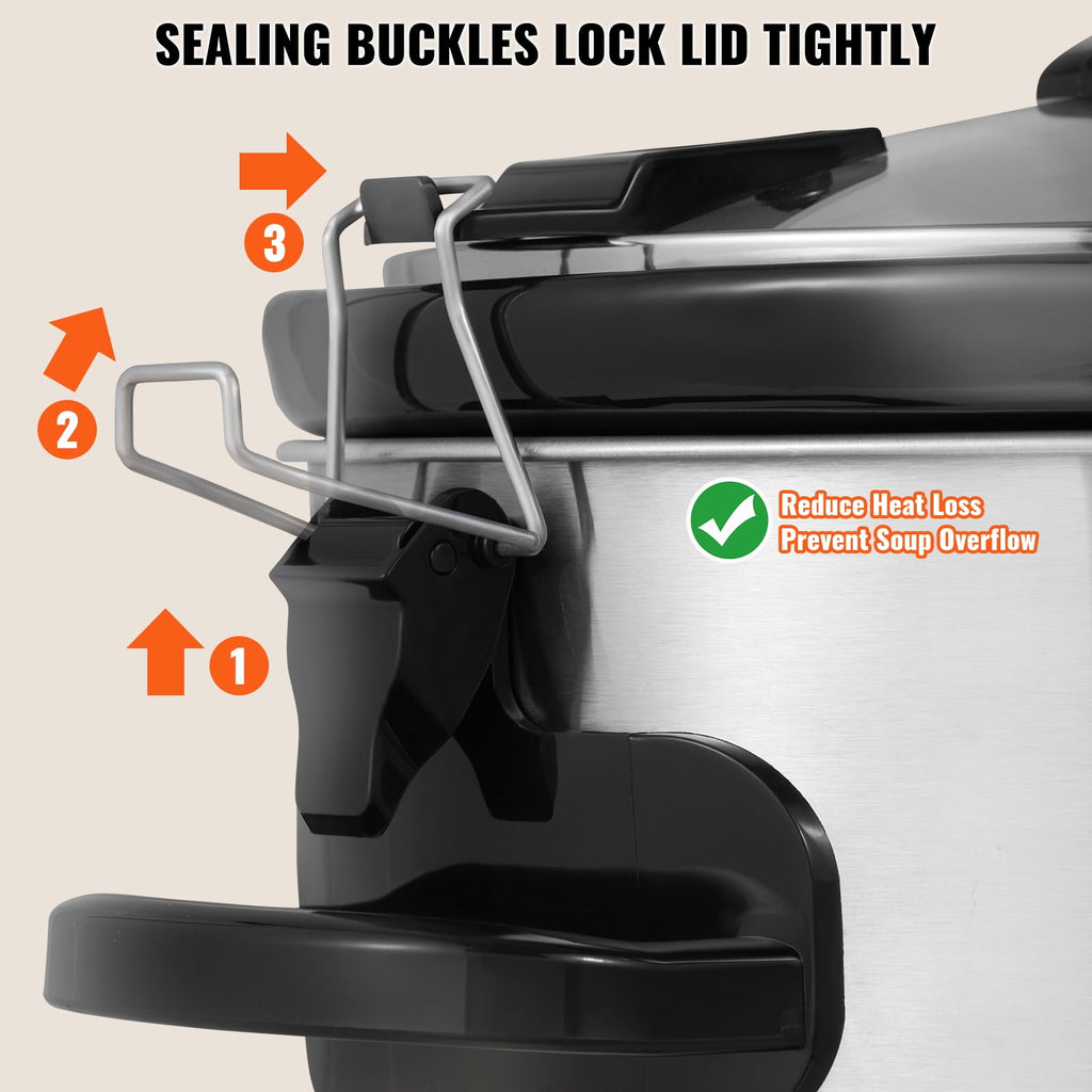 Slow Cooker 6QT 240W Electric Cooker Pot 3-Level Heat Settings 20H Timer